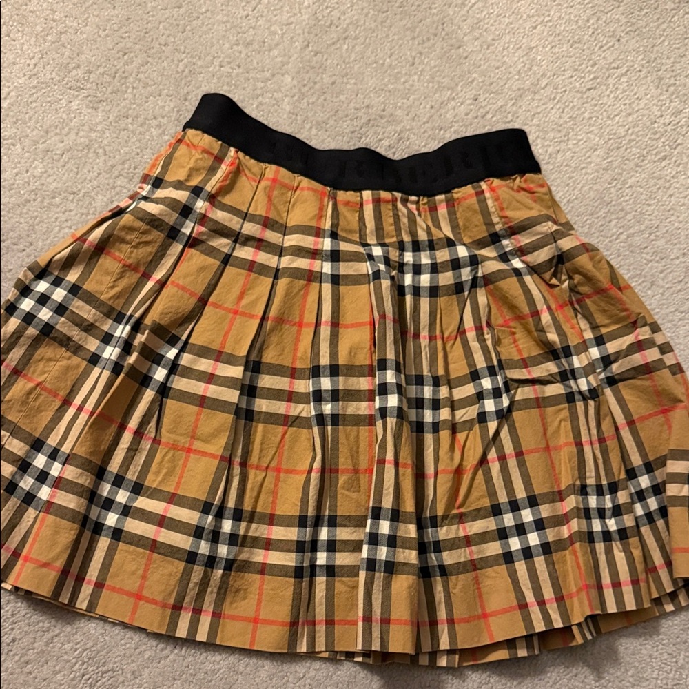 Burberry Tan and Black Plaid Skater Skirt